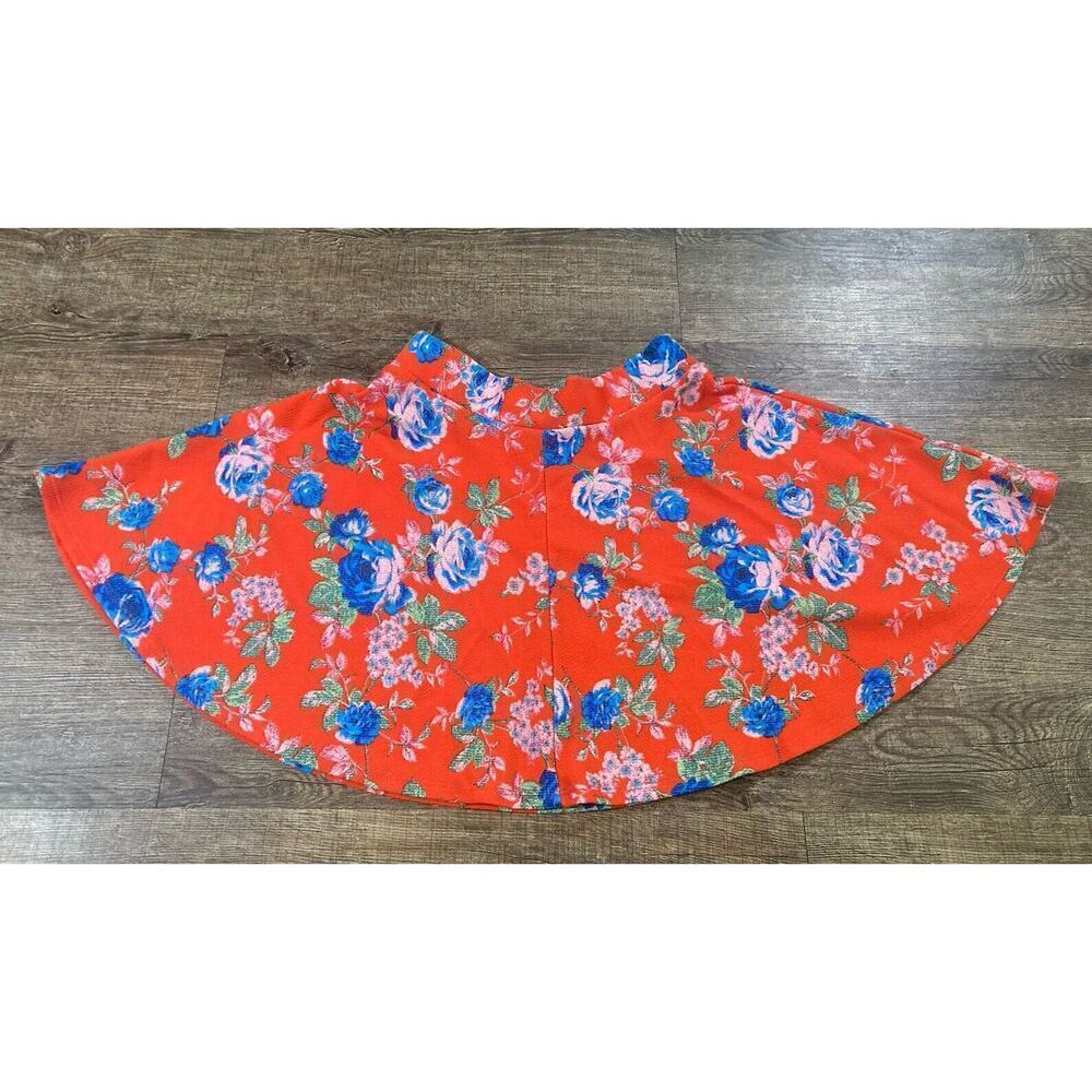 Orange Caramel Flowey Floral Crepe Mini Skirt Size S - Picture 7 of 7